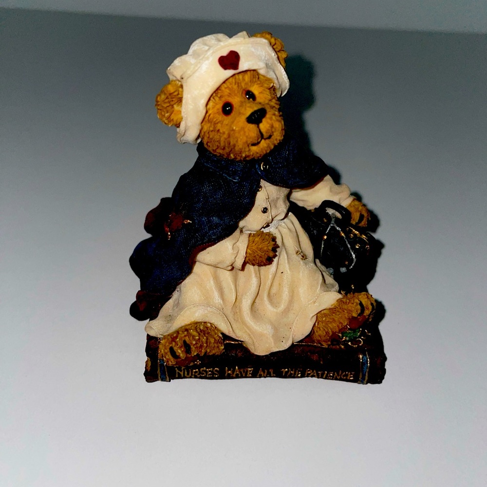 Nurse Bear Figurine with Heart Hat and Blue Cape. Boyd’s Bears.